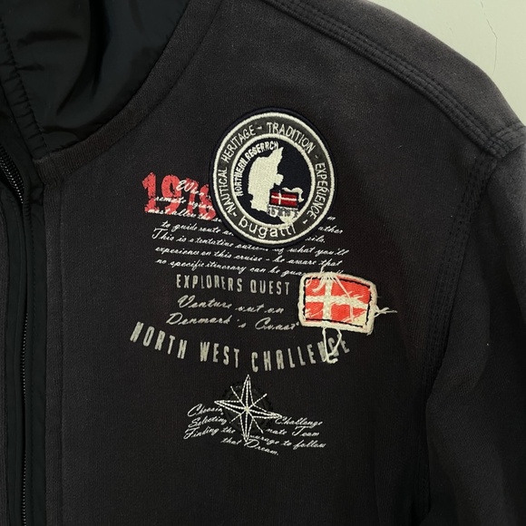 Vintage style BUGATTI World Traveller Full Zip Dark Blue Men's Sweater Size L - Picture 2 of 10